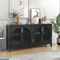 Large Storage Space Sideboard With Artificial Rattan Door And Metal Handles For Living Room And Entryway Black Black Solid Wood Mdf