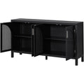 Large Storage Space Sideboard With Artificial Rattan Door And Metal Handles For Living Room And Entryway Black Black Solid Wood Mdf