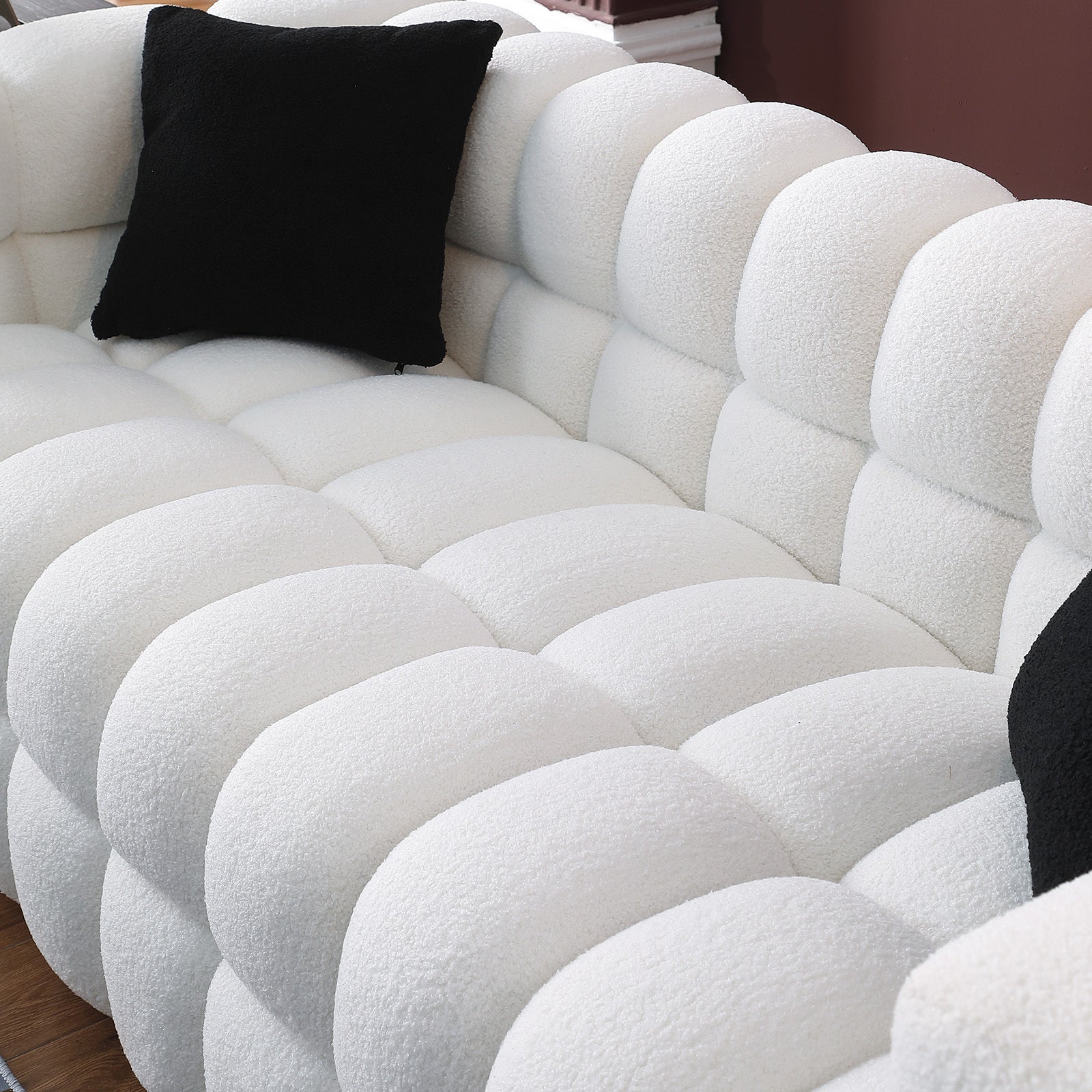 62.2Length ,35.83" Deepth ,Human Body Structure For Usa People, Marshmallow Sofa,Boucle Sofa ,White Color, 2 Seater White Light Brown Wood Primary Living Space Medium Soft Split Back Eucalyptus Square Arms Boucle 2 Seat