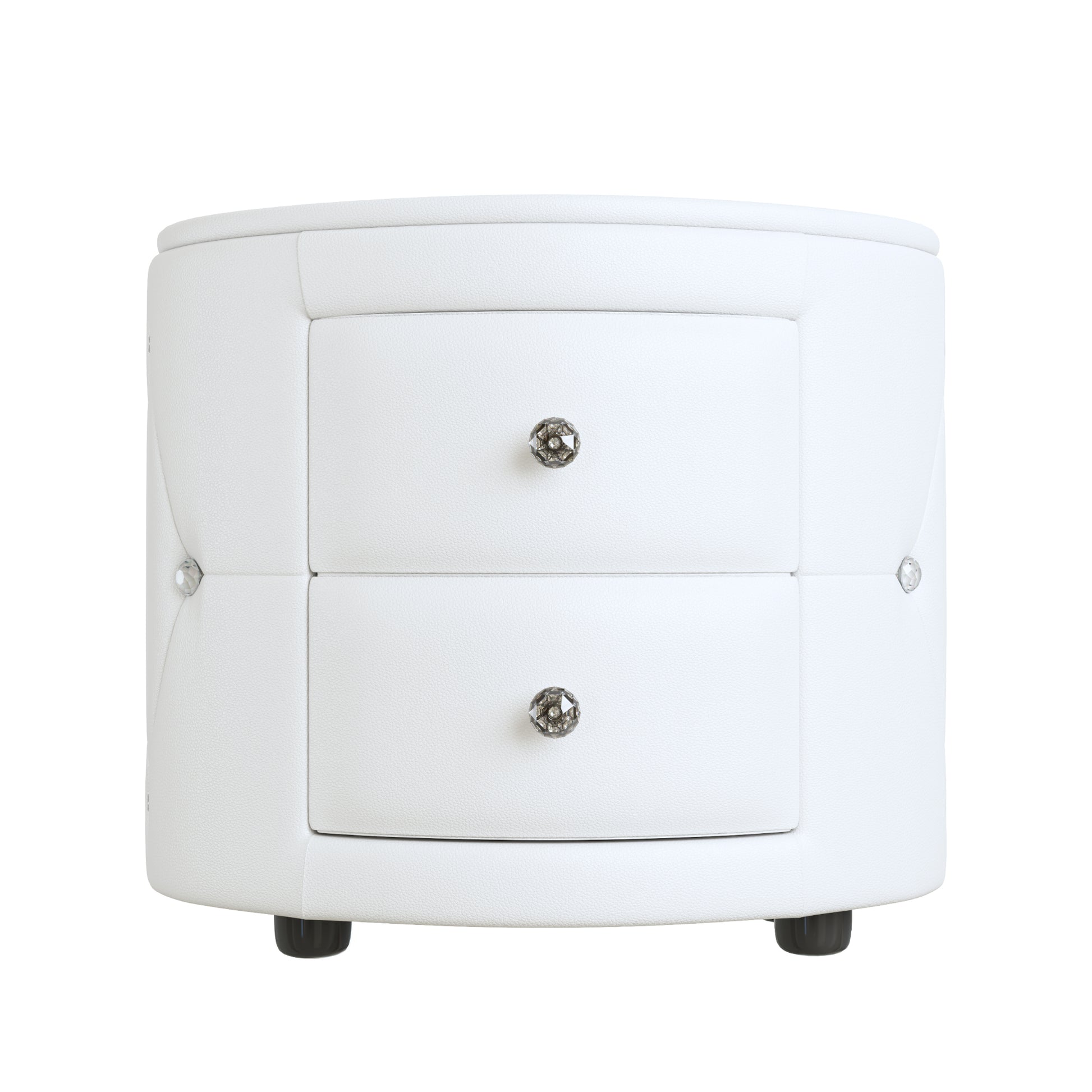 Elegant Pu Nightstand With 2 Drawers And Crystal Handle,Fully Assembled Except Legs&Handles,Storage Bedside Table White White Pu