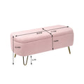 Pink Storage Ottoman Bench For End Of Bed Gold Legs, Modern Grey Faux Fur Entryway Bench Upholstered Padded With Storage For Living Room Bedroom Pink Faux Fur