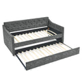 Twin Size Daybed With Twin Size Trundle Upholstered Tufted Sofa Bed, Waved Shape Arms, Grey 80.5