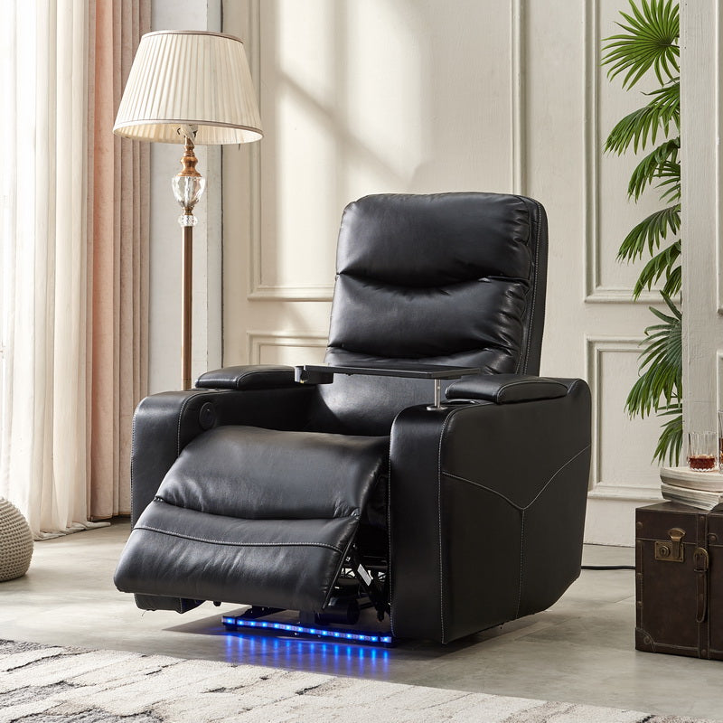 Power Reclining Chair Black Color Black Technical Leather
