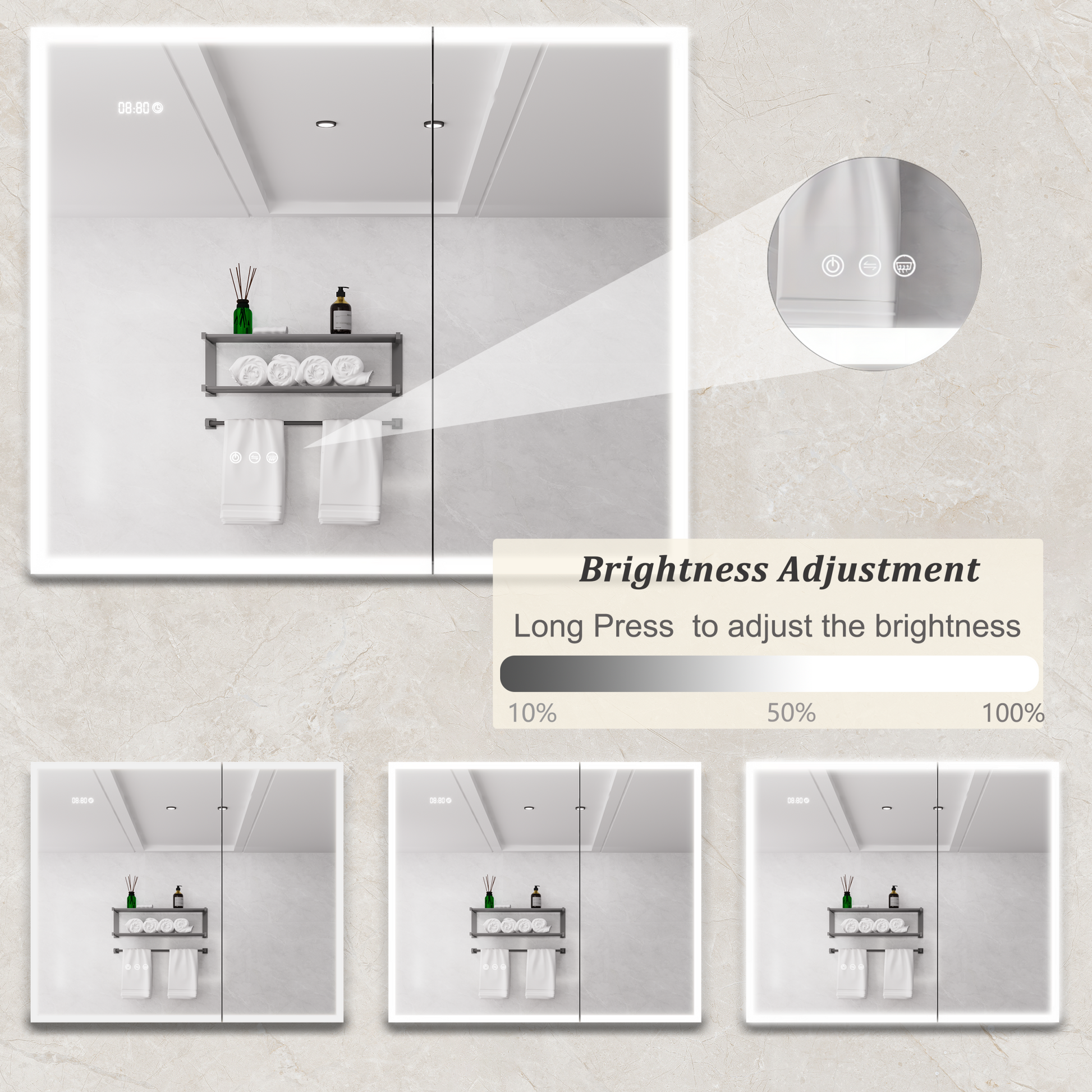 Bathroom Medicine Cabinet With Lights, 36 30 Inch Led Medicine Cabinet With Mirror, Double Door Lighted Medicine Cabinet With Defogger, Dimmer, Clock & Temp Display, 2 Outlets & Usb Ports Mirror Included Bathroom Powder Coated 3 Silver 2 2 36 To 47 In 24