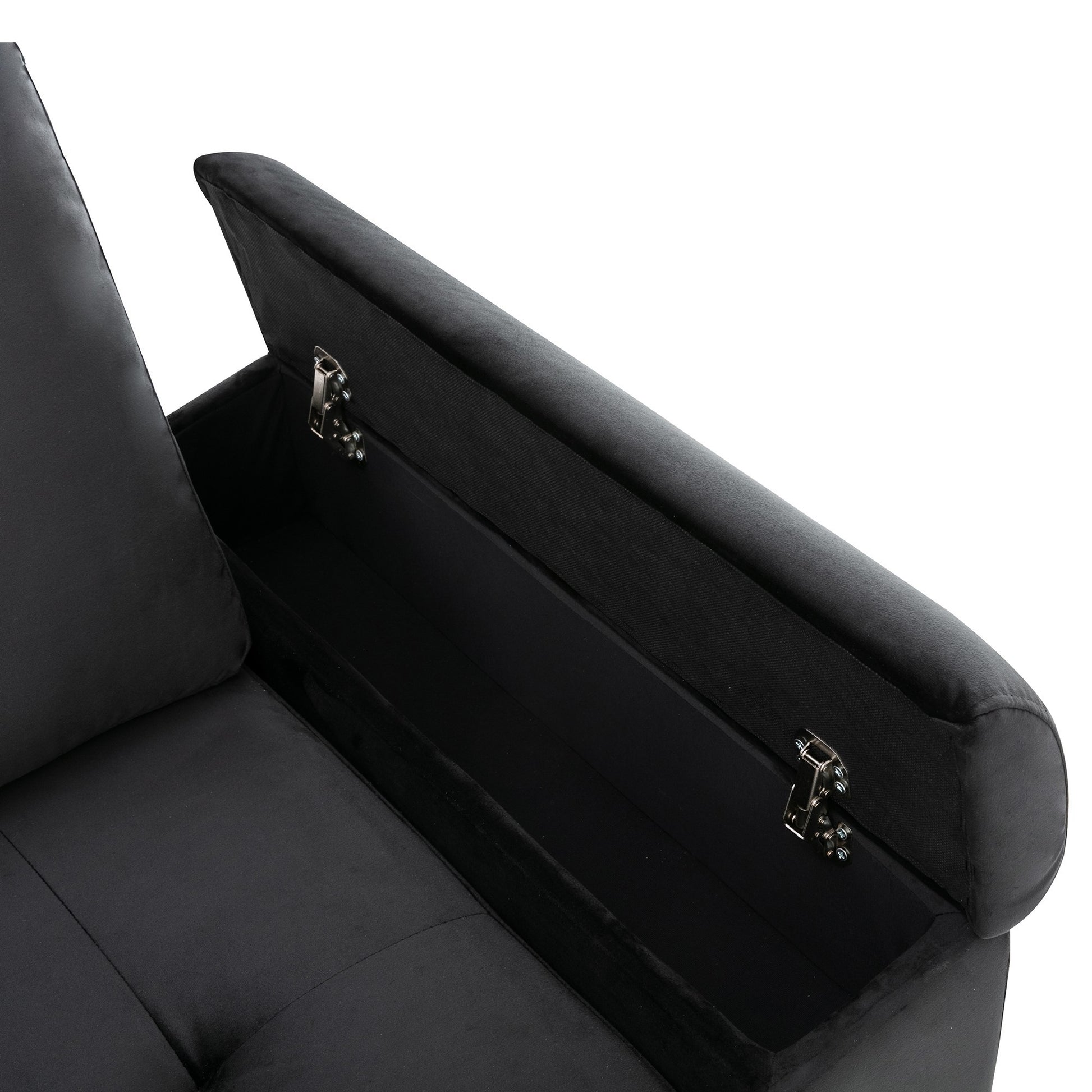 Sleeper Sectional Sofa, L Shape Corner Couch Sofa Bed With Storage Ottoman & Hidden Arm Storage & Usb Charge For Living Room Apartment, Black Black Velvet 4 Seat