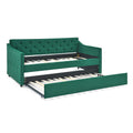 Twin Size Daybed With Twin Size Trundle Upholstered Tufted Sofa Bed, Waved Shape Arms 80.5