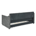 Twin Size Daybed With Twin Size Trundle Upholstered Tufted Sofa Bed, Waved Shape Arms, Grey 80.5