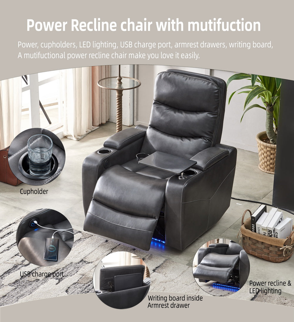 Power Reclining Chair Gray Color Gray Technical Leather