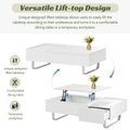 Multi Functional Coffee Table With Lifted Tabletop, Contemporary Cocktail Table With Metal Frame Legs, High Gloss Surface Dining Table For Living Room, White White Soft Close Drawers Primary Living Space Contemporary Manual Freestanding Rectangular Hutch