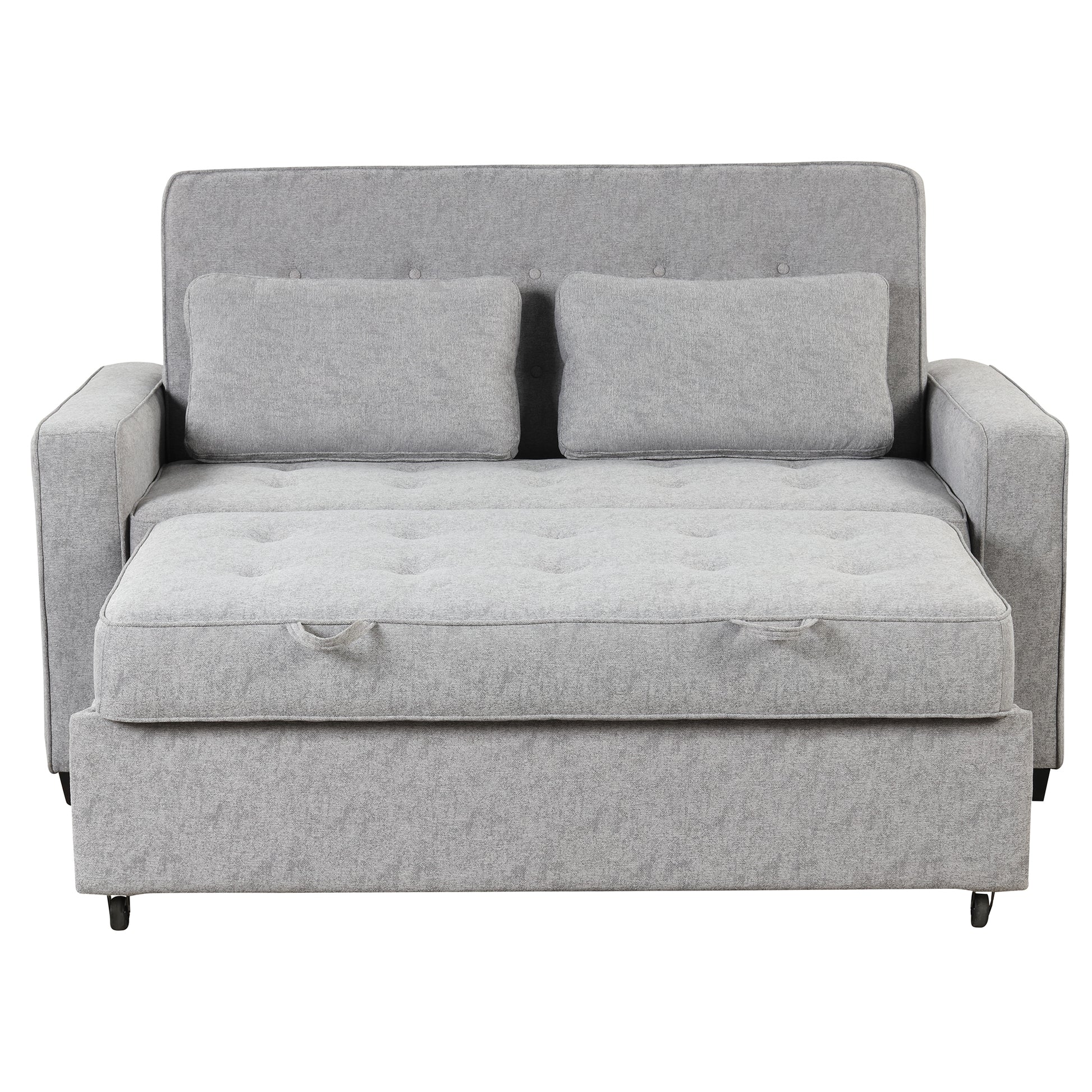 66.5" Linen Upholstered Sleeper Bedpull Out Sofa Bed Couch Attached Two Throw Pillows,Dual Usb Charging Port And Adjustable Backrest For Living Room Space, Gray Gray Foam Linen 2 Seat