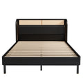 4 Pieces Modern Cannage Rattan Platform Queen Bed Nightstand*2 Dresser, Black Black Wood