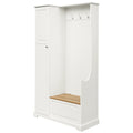 Stylish Design Hall Tree With Flip Up Bench, Minimalist Hallway Shoe Cabinet With Adjustable Shelves, Multifunctional Furniture With Hanging Hooks For Entryways, Mudroom, White High Back White