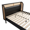 4 Pieces Modern Cannage Rattan Platform Queen Bed Nightstand*2 Dresser, Black Black Wood