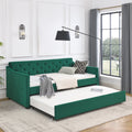 Twin Size Daybed With Twin Size Trundle Upholstered Tufted Sofa Bed, Waved Shape Arms 80.5
