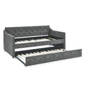 Twin Size Daybed With Twin Size Trundle Upholstered Tufted Sofa Bed, Waved Shape Arms, Grey 80.5