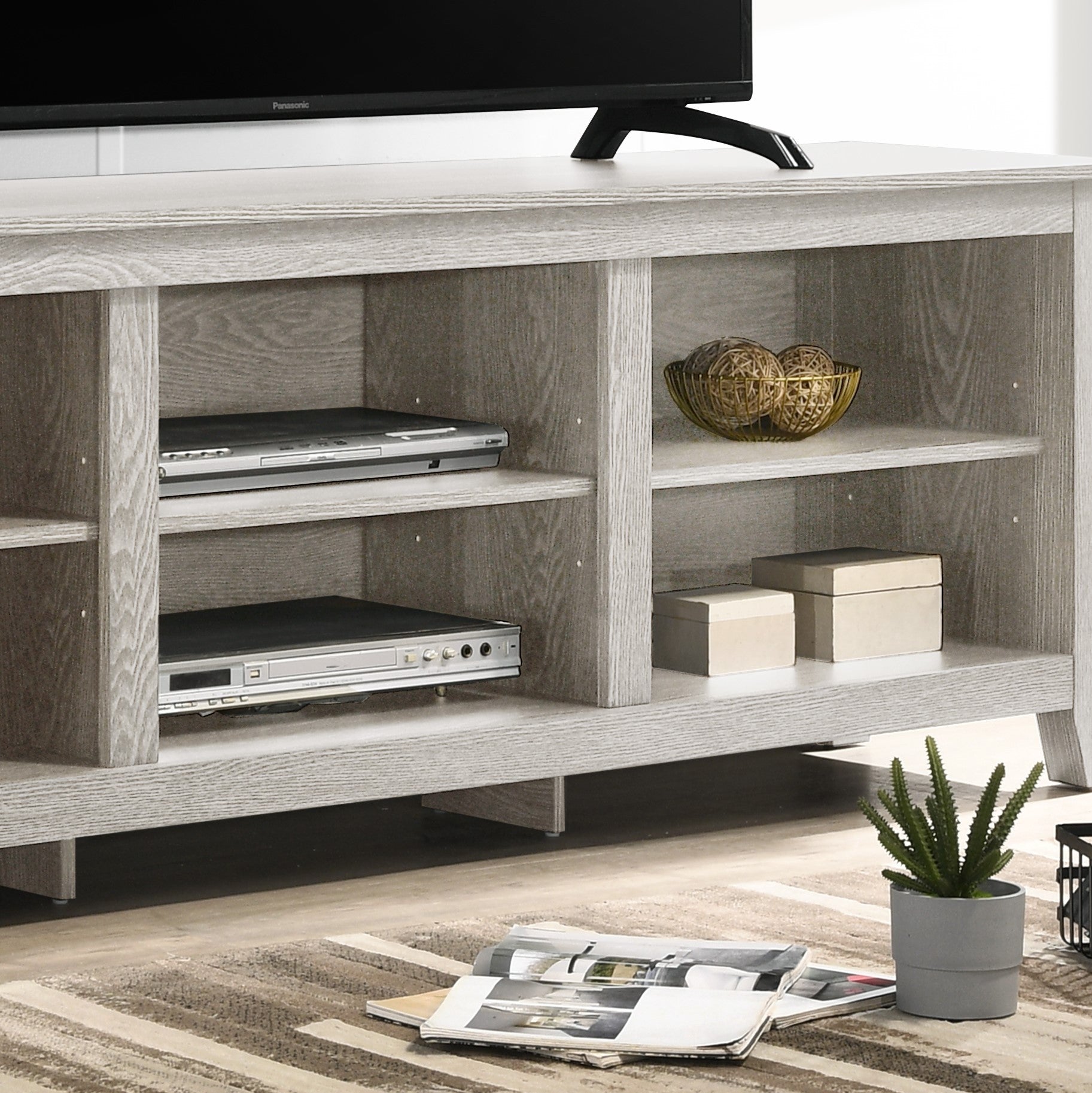 Benito Dusty Gray 70" Wide Tv Stand With Open Shelves And Cable Management Light Gray Particle Board