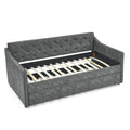 Twin Size Daybed With Twin Size Trundle Upholstered Tufted Sofa Bed, Waved Shape Arms, Grey 80.5