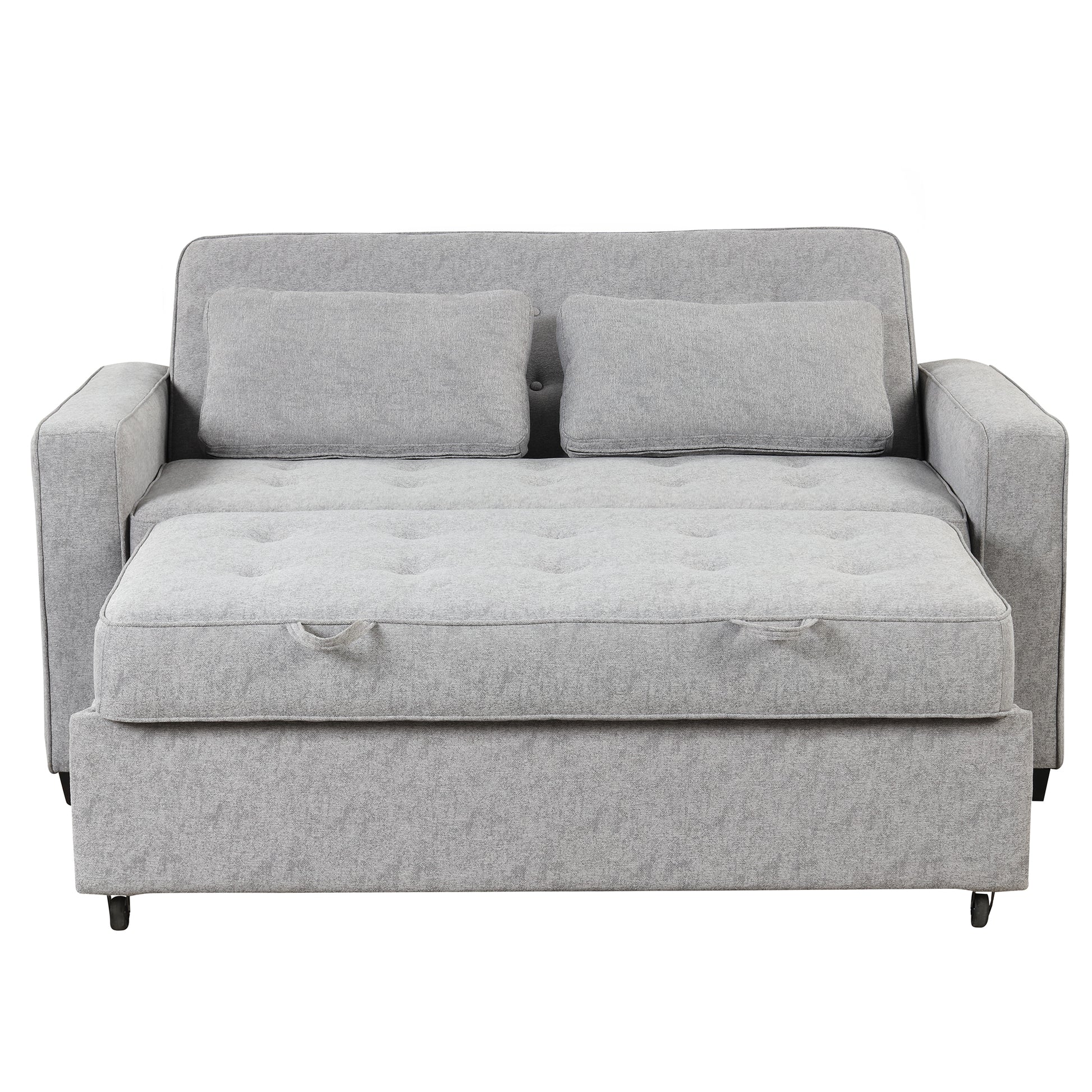 66.5" Linen Upholstered Sleeper Bedpull Out Sofa Bed Couch Attached Two Throw Pillows,Dual Usb Charging Port And Adjustable Backrest For Living Room Space, Gray Gray Foam Linen 2 Seat