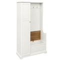 Stylish Design Hall Tree With Flip Up Bench, Minimalist Hallway Shoe Cabinet With Adjustable Shelves, Multifunctional Furniture With Hanging Hooks For Entryways, Mudroom, White High Back White