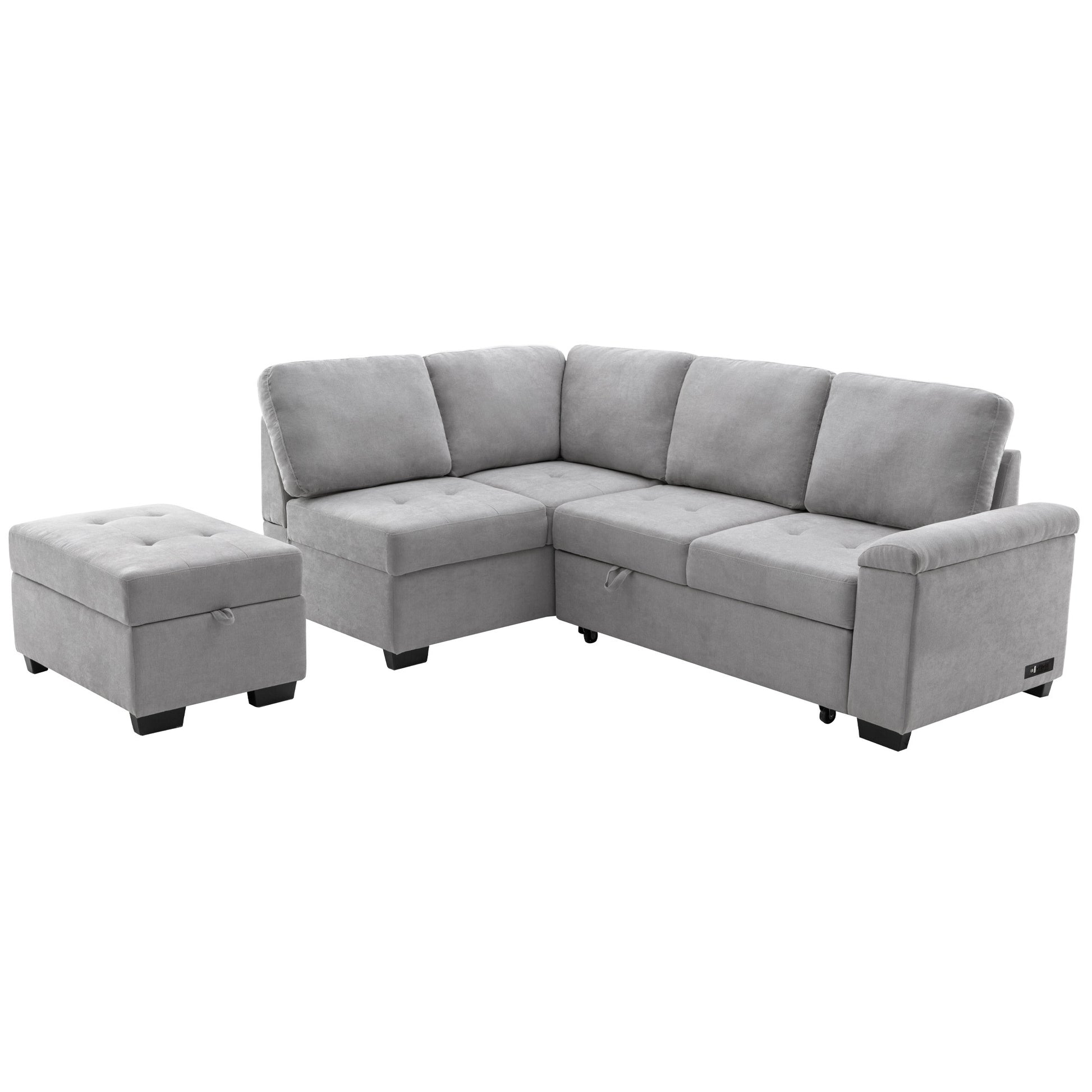 Sleeper Sectional Sofa, L Shape Corner Couch Sofa Bed With Storage Ottoman & Hidden Arm Storage & Usb Charge For Living Room Apartment, Gray Gray Velvet 4 Seat