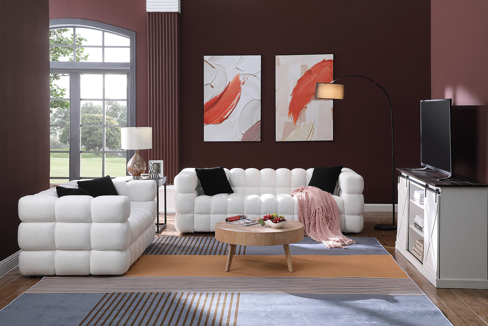 84.3 62.2 Length ,35.83" Deepth ,Human Body Structure For Usa People, Marshmallow Sofa,Boucle Sofa ,White Color,3 Seater. Sofa And Seater White Light Brown Wood Primary Living Space Medium Soft Split Back Eucalyptus Square Arms Boucle 5 Seat