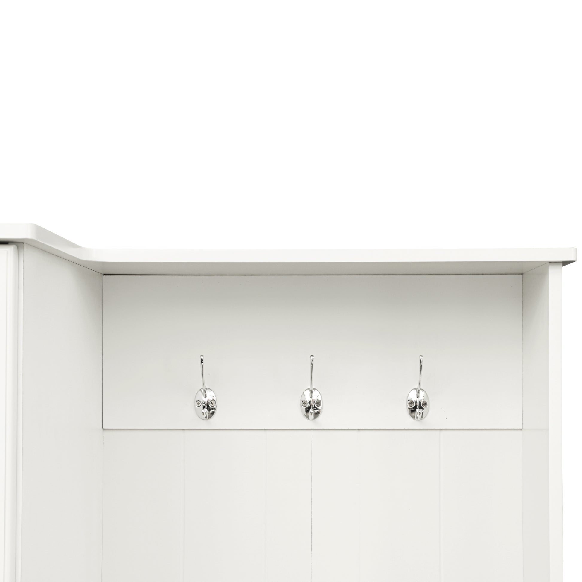 Stylish Design Hall Tree With Flip Up Bench, Minimalist Hallway Shoe Cabinet With Adjustable Shelves, Multifunctional Furniture With Hanging Hooks For Entryways, Mudroom, White High Back White