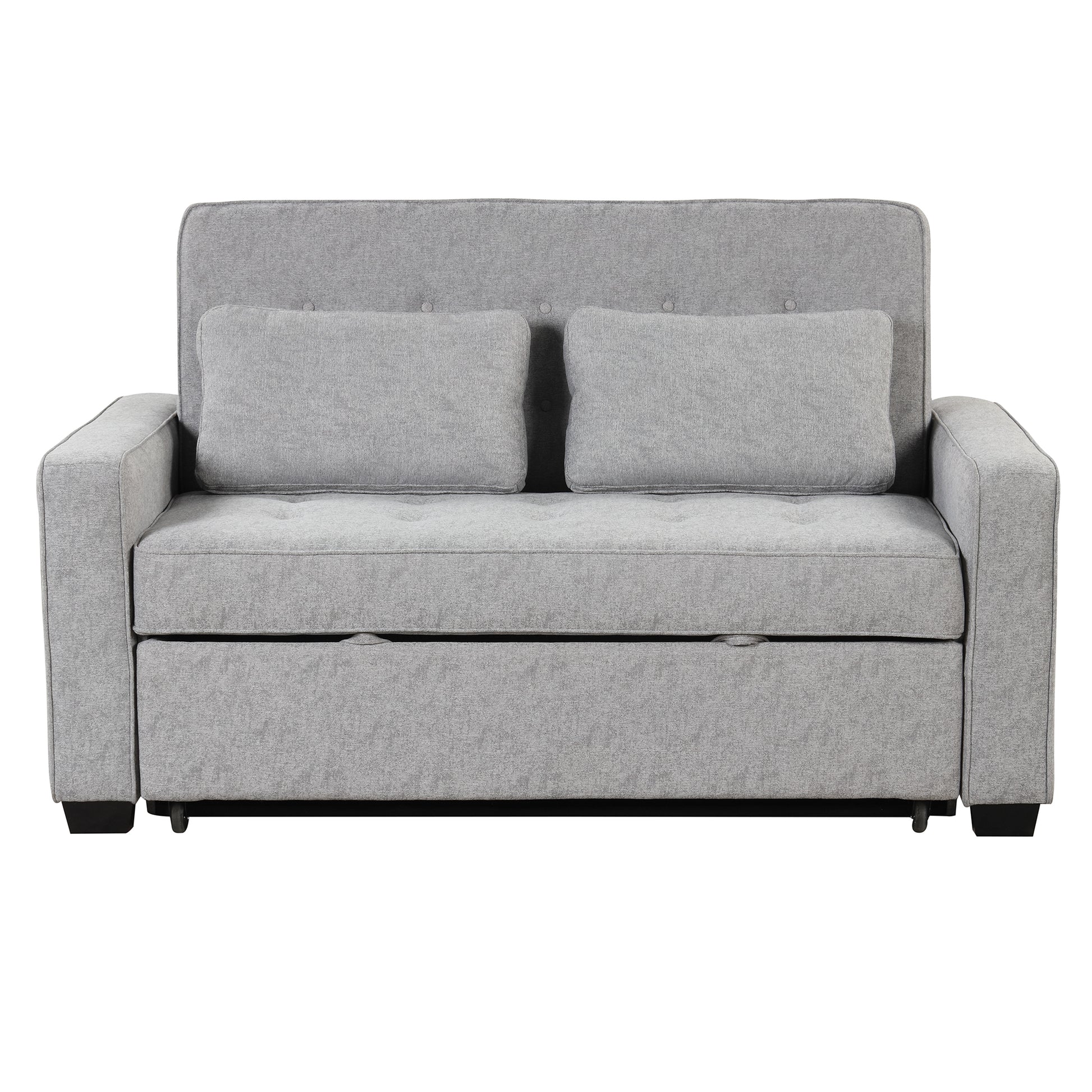 66.5" Linen Upholstered Sleeper Bedpull Out Sofa Bed Couch Attached Two Throw Pillows,Dual Usb Charging Port And Adjustable Backrest For Living Room Space, Gray Gray Foam Linen 2 Seat