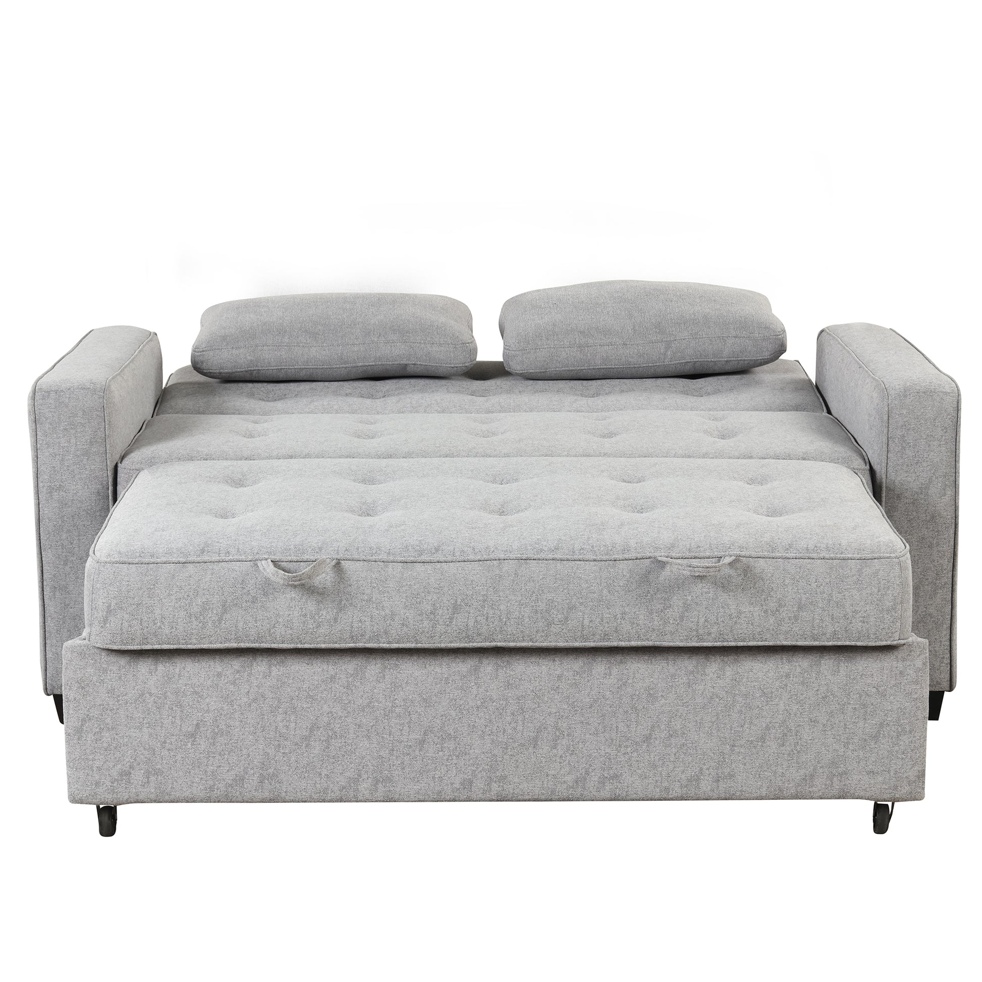 66.5" Linen Upholstered Sleeper Bedpull Out Sofa Bed Couch Attached Two Throw Pillows,Dual Usb Charging Port And Adjustable Backrest For Living Room Space, Gray Gray Foam Linen 2 Seat