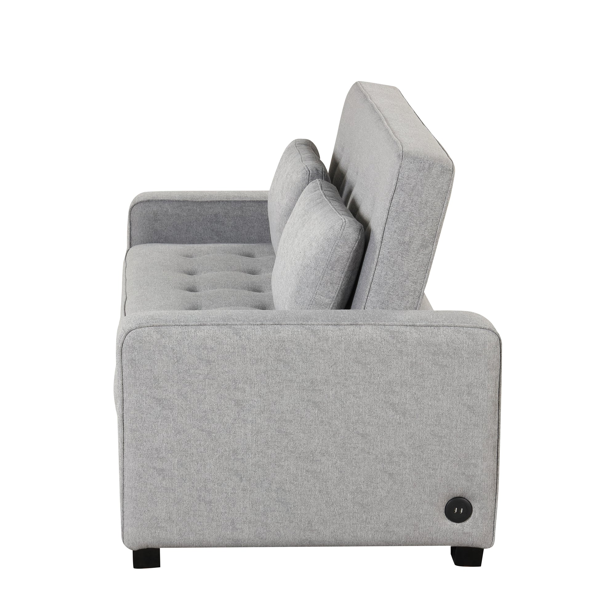 66.5" Linen Upholstered Sleeper Bedpull Out Sofa Bed Couch Attached Two Throw Pillows,Dual Usb Charging Port And Adjustable Backrest For Living Room Space, Gray Gray Foam Linen 2 Seat