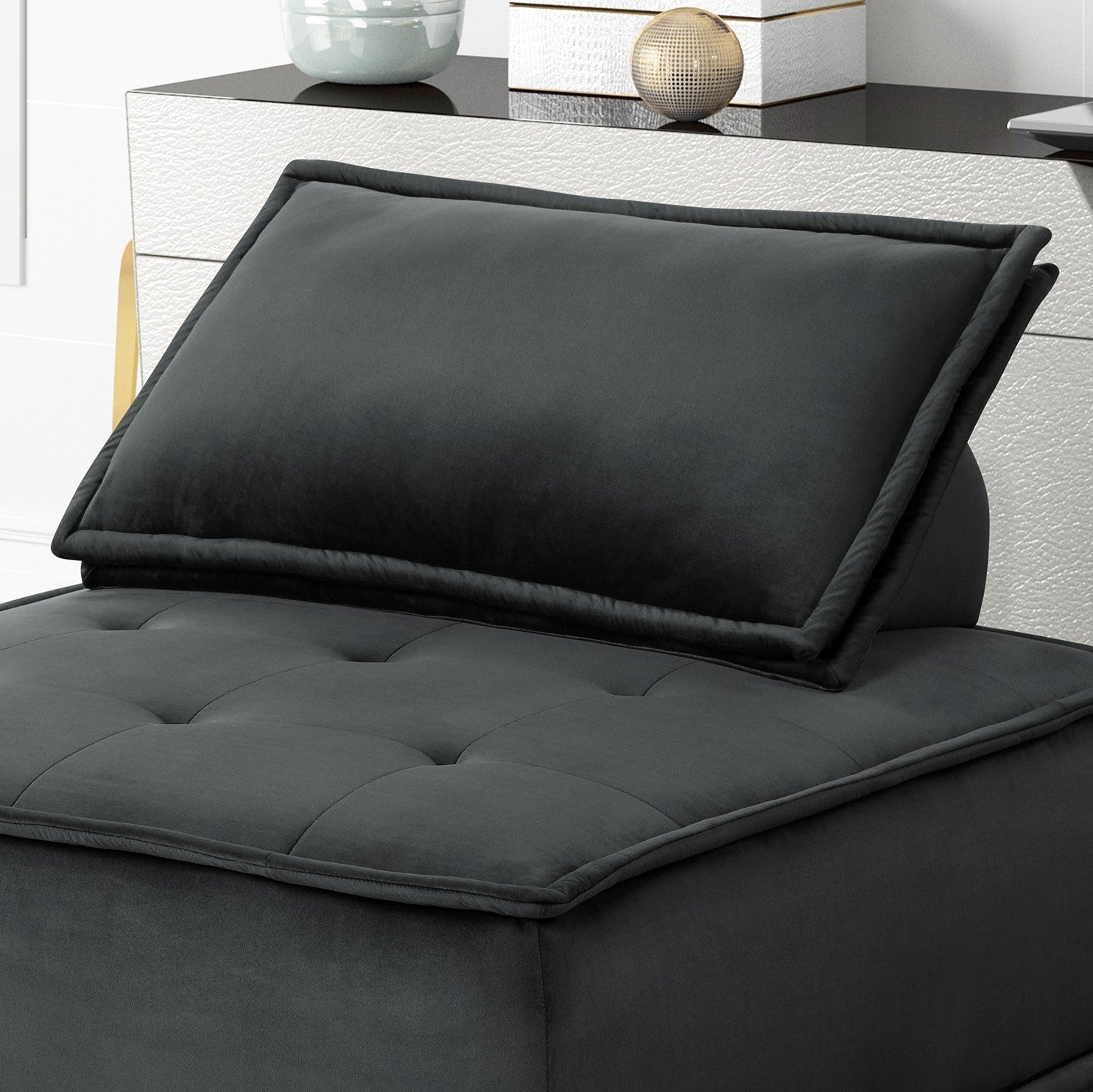 Anna 40" Black Velvet Armless Lounge Chair Black Velvet