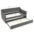 Twin Size Daybed With Twin Size Trundle Upholstered Tufted Sofa Bed, Waved Shape Arms, Grey 80.5