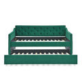 Twin Size Daybed With Twin Size Trundle Upholstered Tufted Sofa Bed, Waved Shape Arms 80.5