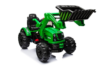 Kids Ride On Excavator, 12V Battery Powered Construction Vehicles For Kids, Front Loader With Horn, 2 Speeds, Forward Backward, Safety Belt,Treaded Wheels, Digger, Green Ride On Car Green Plastic