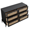 Modern Cannage Rattan Wood Closet 6 Drawer Dresser Wood Storage Cabinet Sideboard For Bedroom, Living Room, Entryway, Hallway, Black Old Sku:Wf303224Aab Black Rattan