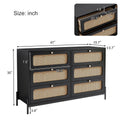 4 Pieces Modern Cannage Rattan Platform Queen Bed Nightstand*2 Dresser, Black Black Wood