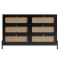 Modern Cannage Rattan Wood Closet 6 Drawer Dresser Wood Storage Cabinet Sideboard For Bedroom, Living Room, Entryway, Hallway, Black Old Sku:Wf303224Aab Black Rattan