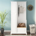 Stylish Design Hall Tree With Flip Up Bench, Minimalist Hallway Shoe Cabinet With Adjustable Shelves, Multifunctional Furniture With Hanging Hooks For Entryways, Mudroom, White High Back White