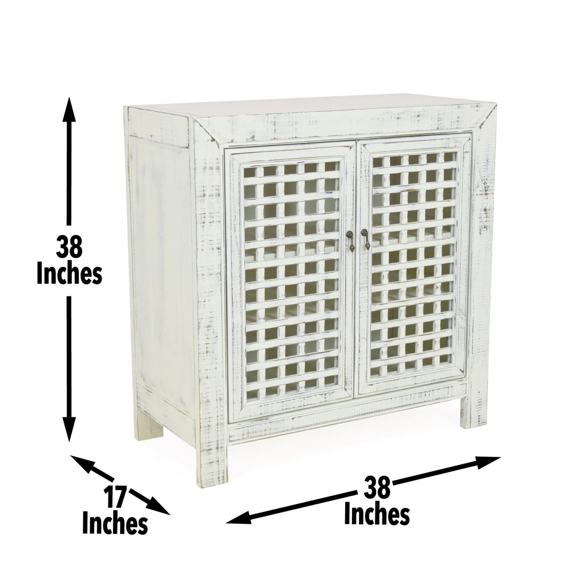 Rio Accent Cabinet Vintage Pie Safe Inspiration Lattice Work Front, Remote Friendly Farmhouse Style, Distressed White Finish Perfect For Casual D Cor White Solid Wood Mdf