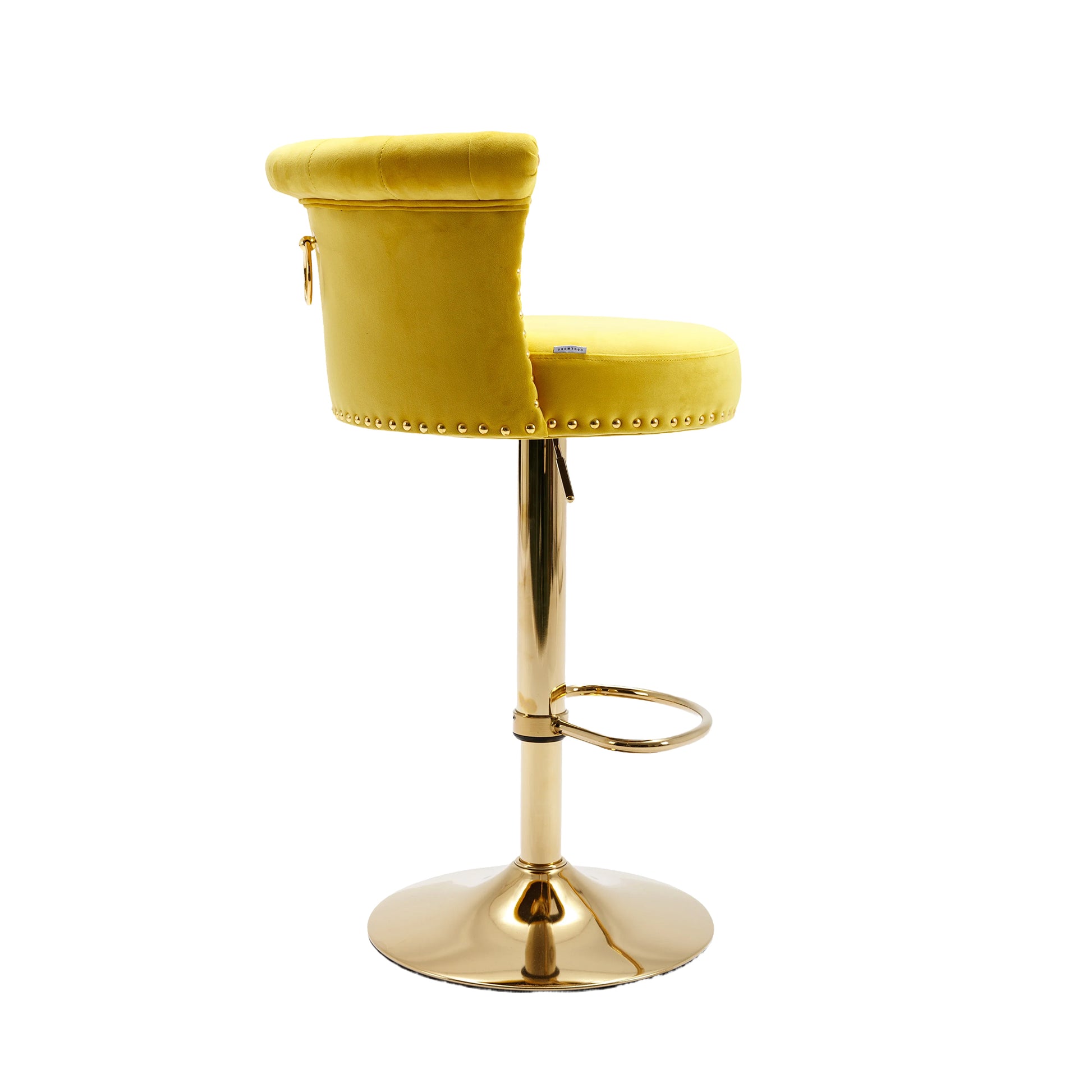 Coolmore Swivel Bar Stools Set Of 2 Adjustable Counter Height Chairs With Footrest For Kitchen, Dining Room 2Pc Set Yellow Velvet
