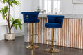 Coolmore Swivel Bar Stools Set Of 2 Adjustable Counter Height Chairs With Footrest For Kitchen, Dining Room 2Pc Set Navy Velvet