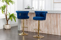 Coolmore Swivel Bar Stools Set Of 2 Adjustable Counter Height Chairs With Footrest For Kitchen, Dining Room 2Pc Set Navy Velvet
