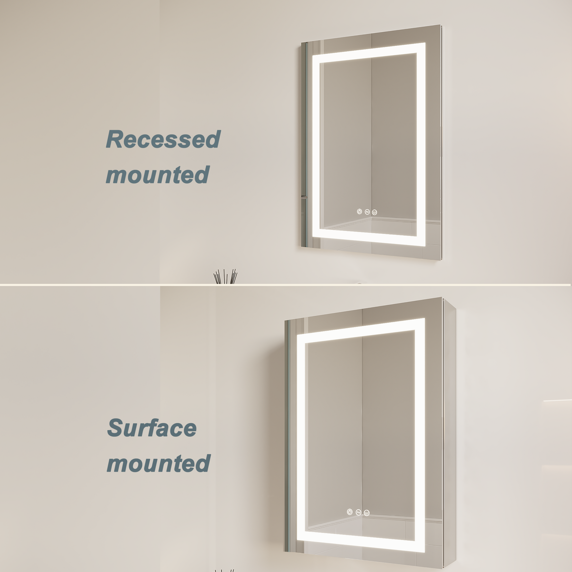 26X20 Inch Bathroom Medicine Cabinet With Led Mirror, Anti Fog, Waterproof, 3000K 6000K Single Door Lighted Bathroom Cabinet With Touch Swich, Dimmable,Recessed Or Surface Mount Left Door Mirror Included Bathroom Powder Coated 3 Silver 1 2 18 To 23 In 24