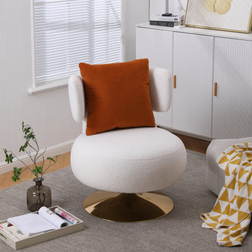 Swivel Accent Chair Armchair, Round Barrel Chair In Fabric For Living Room Bedroom White Primary Living Space American Design Foam Faux Fur