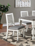 Majestic Rustic 2Pc Dining Chairs Only Antique White Solid Wood Gray Fabric Cushions Two Tone Turned Legs Chair Dining Room Furniture Antique White Gray White Dining Room Rustic Dining Chairs Ladder Back Solid Wood