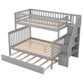 Twin Over Full Bunk Bed With Trundle And Staircase,Gray Twin Gray Pine