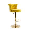 Coolmore Swivel Bar Stools Set Of 2 Adjustable Counter Height Chairs With Footrest For Kitchen, Dining Room 2Pc Set Yellow Velvet