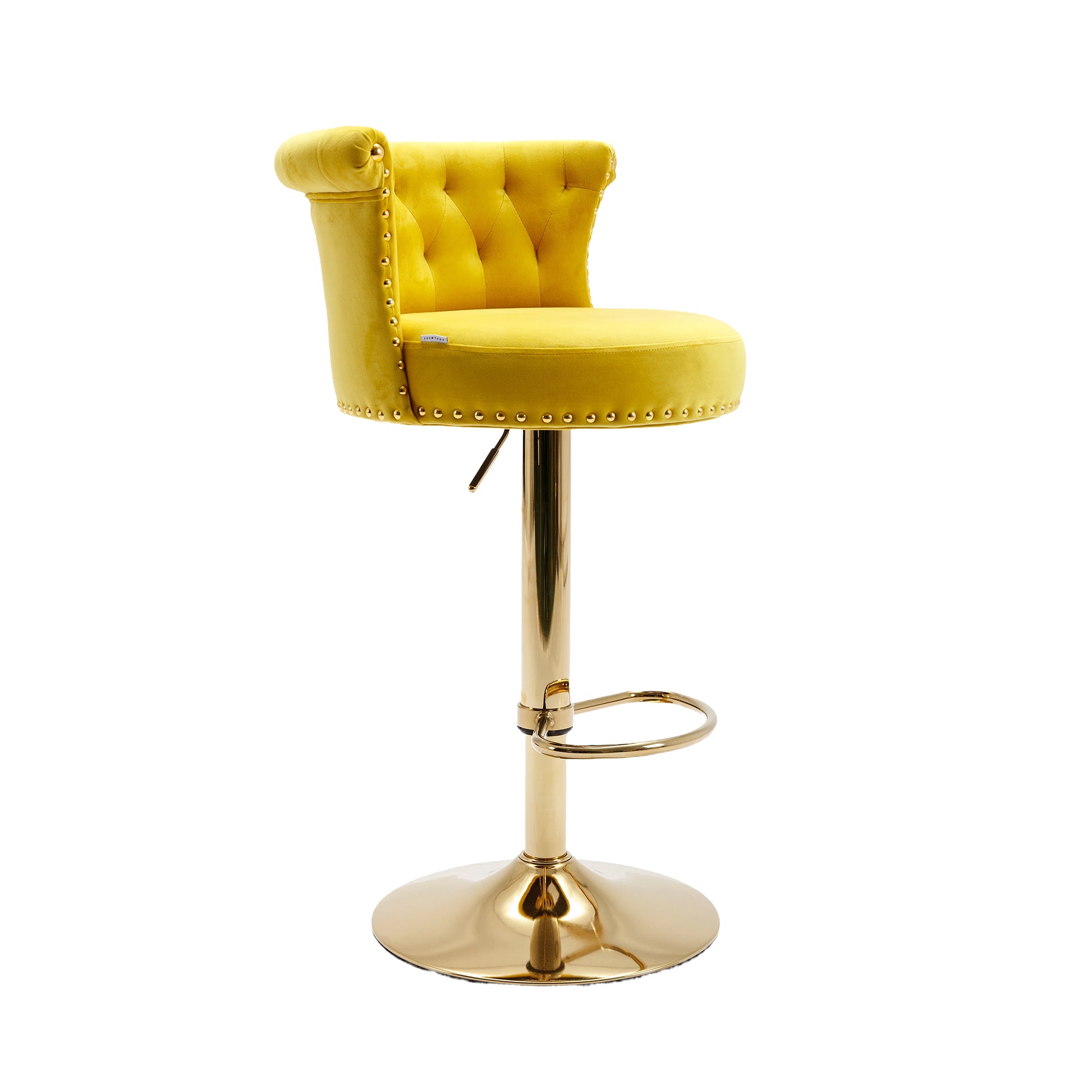Coolmore Swivel Bar Stools Set Of 2 Adjustable Counter Height Chairs With Footrest For Kitchen, Dining Room 2Pc Set Yellow Velvet