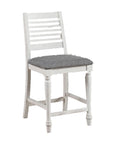 Majestic Rustic Counter Height 2Pc Dining Chairs Set Antique White Solid Wood Gray Fabric Cushions Two Tone Turned Legs High Chair Dining Room Furniture Antique White Gray White Dining Room Rustic,Transitional Dining Chairs Ladder Back Solid Wood