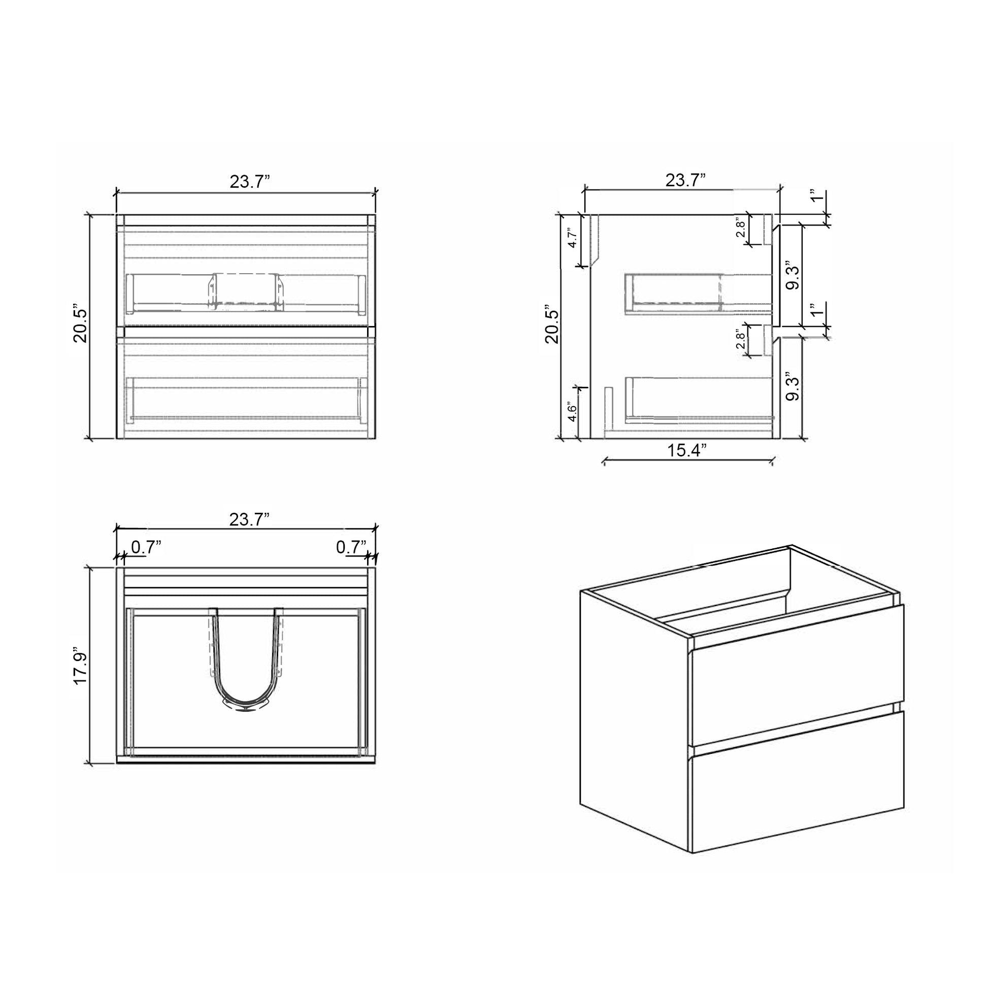 Alice 24" Walnut Bathroom Vanity With Sink, Large Storage Wall Mounted Floating Bathroom Vanity For Modern Bathroom, One Piece Black Sink Basin Without Drain And Faucet, Pre Assembled Walnut Black Melamine