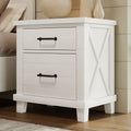 Rustic Farmhouse Style Solid Pine Wood Whitewash Two Drawer Nightstand For Bedroom, Living Room, White Old Sku:Wf301524Aak White Solid Wood Mdf